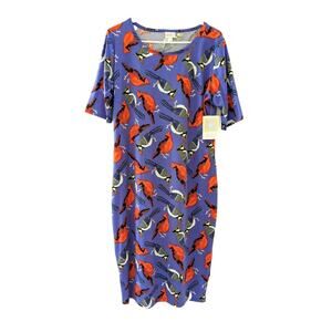 New LULAROE Julia Purple with Cardinals & Bluejays Dress Size XL BIRD PATTERN